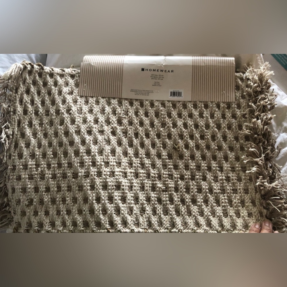 Homewear Set of 4 Placemats Tan & Cream Fringe New Reversible